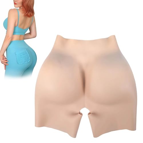 Tex-Eorey Culottes en Silicone Réaliste avec Faux Fessiers, Pantalon Gainant pour Femmes, Hanches Faux, Rehausseur De Hanches, Culotte pour Travestis,Wheat,One Size