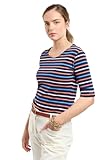 UN STYLE CLASSIQUE ET ÉLÉGANT :Marinière tricolore pour femme, Coupe près du corps, Col bateau, Manches aux coudes avec revers