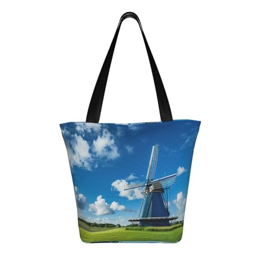 Windmill Blue Print Comfortable Shoulder Bag Summer HandbagTravel Beach Work Daily Use Versatile Carry3