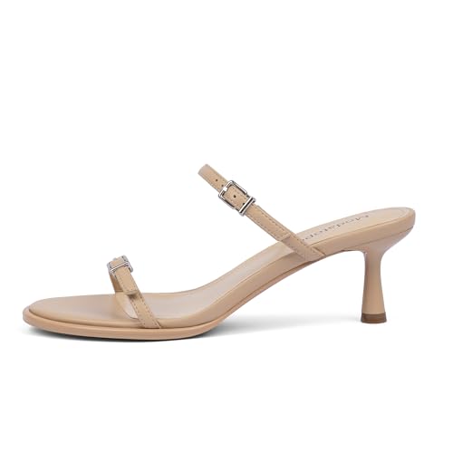 Image of Modatope Two Strap Heeled Sandals for Women Kitten Heel Rounded Toe Heels Women Slip on Open Toe Sandals