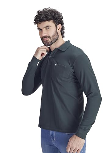 Image of Men's Cotton-Rich Full-Sleeve Polo T-Shirt with Pocket Premium Pique Fabric Casual & Stylish
