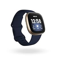 Fitbit Versa 3 Health &amp; Fitness Smartwatch with GPS, 24/7 Heart Rate, Alexa Built-in, 6+ Days Battery, Midnight Blue/Gold, One Size (S &amp; L Bands Included)