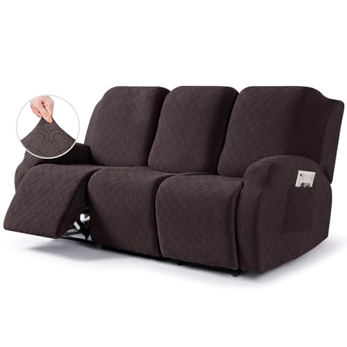 Image of VANSOFY Recliner Sofa Covers, 3-Pieces Stretch Reclining Couch Covers with Pockets Reclining Couch Slipcovers 3 Seater Soft Washable Furniture Protector for Dogs Cats(Chocolate)