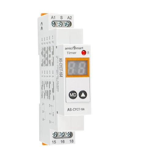Image of amiciSmart Multi-Functional On, Off Delay, Cycle Timer Switch | 0.1 sec to 99 Days Range with 20 Function Modes, AC /DC Time Relay (16A)