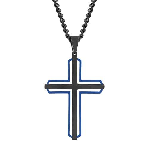 STEEL NATION JEWELRY Men's Stainless Steel Cross Pendants with Curb Chain Necklaces Hypoallergenic tarnish resistant, 24", Metal, No Gemstone