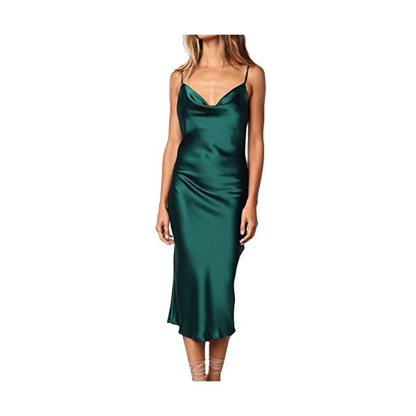 xxxiticat Women's Sleeveless Spaghetti Strap Satin Dress Cocktail Beach Evening Party Cowl Neck Dot Leopard Midi Dresses(GR2,M)