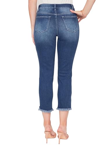 Royalty For Me Women's High Rise Vintage Straight Fray Hem Jean, Indigo Blue, 163