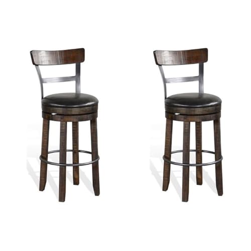 Pemberly Row Bar Stool Chair in Tobacco | Seat Height 38' | with Rotating Round Seat, Footrest, Backrest | Indoor for Dining Room Kitchen Bar Table