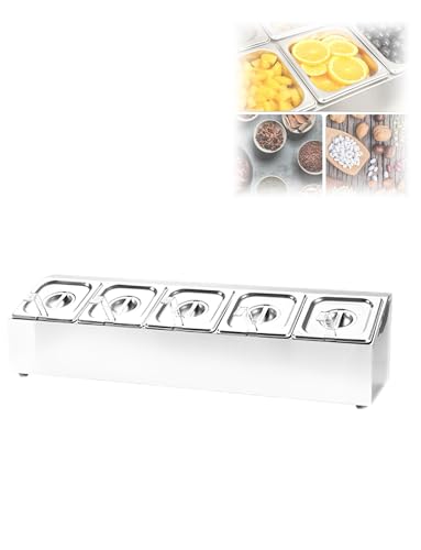 Contenitori per condimenti con padelle e coperchi, dispenser inclinato per un facile accesso a insalate, marmellate, frutta e ingredienti, organizzazione della cucina