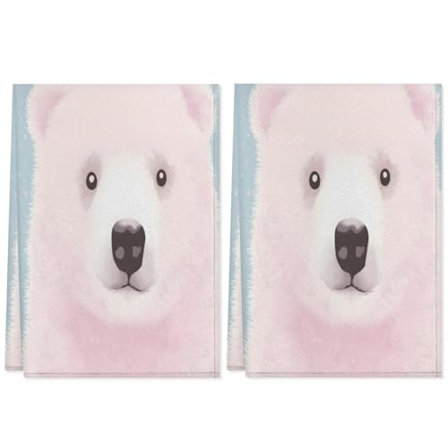 QsirBC Lovely Bear Kitchen Towels Set of 2 Hand Towels Dish Towels Reusable Decorative Towel Sets for Cooking Baking, 28.3 X 17.7 Inch