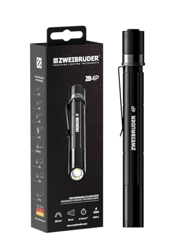 Zweibrüder ZB4P Stiftlampe mit 400 Lumen Kompakte LED Taschenlampe mit Fokus Function. USB-C aufladbar. Ideal für Alltag Outdoor Handwerker und Notfälle.