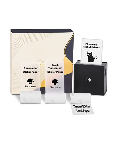 Pocket Printer, M02 Mini Bluetooth Sticker Printer Gift Suit - Three Sizes Of Mixed Thermal Paper Rolls, Wireless Smartphone Printer Compatible With Ios & Android For Work, Home, Travel - Black #TOP24