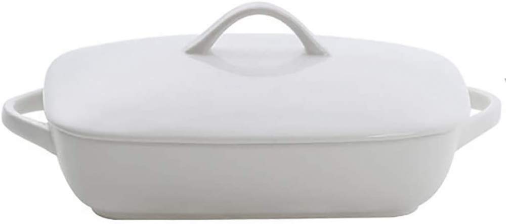 Fuente Rectangular para Hornear de cerámica, Fuente para Hornear de Loza para lasaña, Quiche o tiramisú, Bandeja para Hornear Fuente para Hornear lasaña,-White