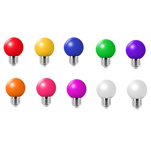 WULUN 10 Pack 2W Coloured LED Light Bulbs Festoon Party Lights for Indoor Outdoor Use - Multi Color, 10colors, E27