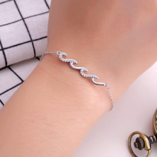 Image of Kvekstio Best Friend Gift, Sparkling Wave Charm Friendship Bracelet for BBF Bestie Sister Friends, Through The Waves of Life