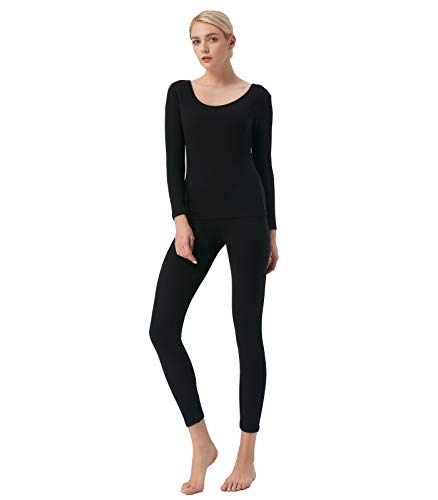 Liang Rou Women's Ultra Soft Fleece Lined Thermal Underwear Top & Bottom Set Black Small (US 2 4 6)