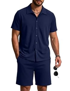 Aseniza Schlafanzug Herren Kurz Pyjama Baumwolle Shorty zum Knöpfen Sommer Kurzarm Zweiteilige Schlafanzüge Set für Männer Navyblau XL