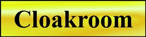 Cloakroom sign - polished gold effect - self adhesive - laminated - safety sign 200 x 50mm