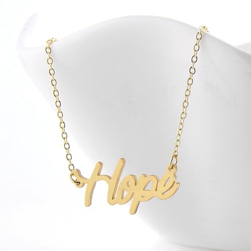 AOLO 18k Gold Plated Hope Name Pendant Necklace Initial Nameplate Stainless Steel Jewelry for Womens Mothers - Thumbnail 3