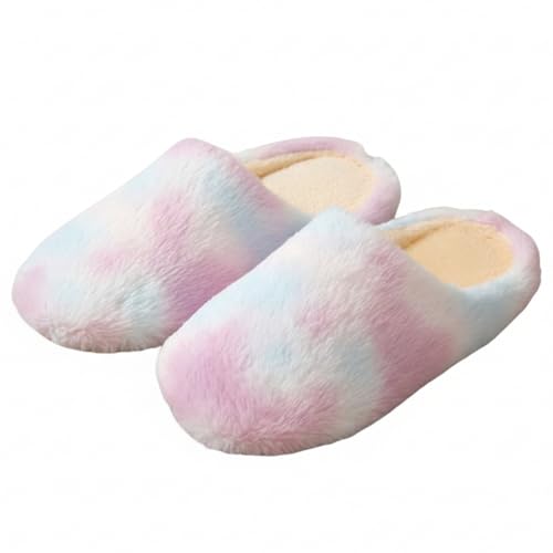 AFXAFX Fuzzy Tie-Dye Slippers for Women Faux Fur Fashion Casual Colorful Indoor Comfortable Soft Plush Cozy Slip-On (PURPLE,8.5)