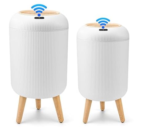 sapisecret Set di 2 bidoni della spazzatura con sensore automatico, 12 l + 10 l, elettrici, con sensore a infrarossi e coperchio, per bagno, WC, cucina, ufficio, impermeabile, inodore, bianco