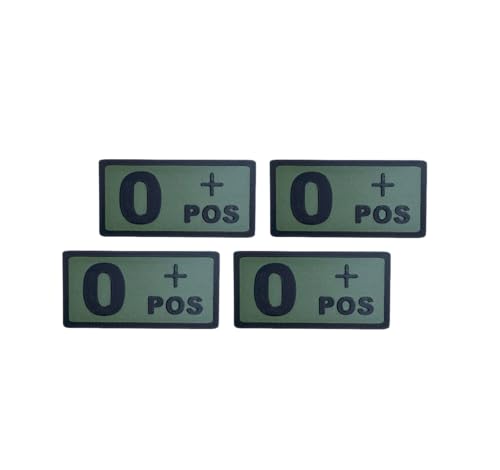 Blutgruppen Patch Bundeswehr 4 Stück - 50 x 25 mm - Haken-Klett Rückseite - Taktischer Klett-Patch mit Blutgruppe für Uniform & Ausrüstung - nicht flexibel (0 +, Oliv)