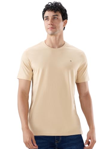 Image of Raymond Men Regular Fit Solid Pattern Pure Cotton Crew Neck Half Sleeve Casual T-Shirt
