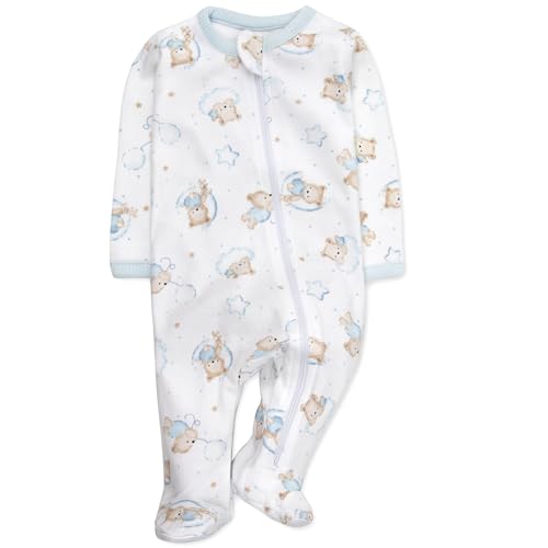 Baby Essentials Boys 4 Pack Patterned and Solid Footie Newborn Outfits, Long Sleeve Zip-Up Sleep and Play3