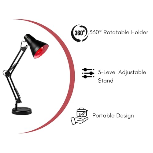 Image of B-Arm IR Therapy Lamp with 360 Rotatable Holder & 3-level Adjustable Stand| Light Therapy with 100W Red In Glass Bulb| Infrared Lamp for Pain Relief| Improve Blood Circulation & Provide Heat Therapy