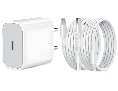 20W Fast Charger Compatible with iPhone 17/16/15/14/13/12/11 Series 1M Type C to L Cable + 1M Nylon Braided Type C to C Cable PD Fast Charger (BIS Certified)