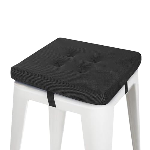 baibu 12 Inches Memory Foam Square Stool Cushions with Ties, Dual-Layer Design Breathable Square Chair Pads Seat Cushions with Non-Slip Bottom - One Pad Only (12", Black)