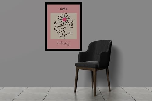 Image of BLINKART Flower by K.Haring Abstract Wall Art Painting Print Design Aesthetic Wall Decor Photo ArtWork Frame Decoration Hanging For Home Bedroom Living Room Office Wall Decor (13 * 10 inches) T0025