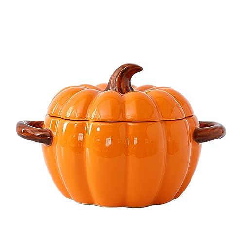 Dutch Oven Pot with Lid, Pumpkin Pottery Dessert Saucepan, Mini Baking Dish Cute Pumpkin Bowl, Covered Dutch Oven Ceramic Stockpot, Pumpkins-Shaped Casserole (Orange)