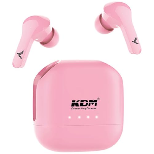KDM – E4 Chargepods Truly Wireless in Ear Earbuds with 80hrs Playtime, Power Bank Function, DNS, V5.4 BT, Low Latency, Buds TWS, Pink