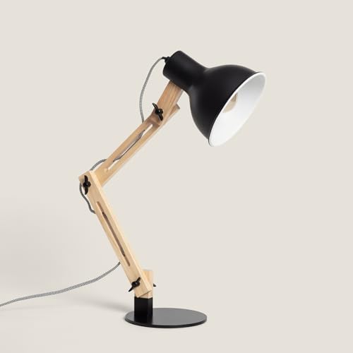 LEDKIA LIGHTING - Lámpara Flexo Escritorio Gratoh | Diseño Ajustable y Elegante | Compatible con Bombillas E27 hasta 40W | Fabricada en Madera y Acero, Negro