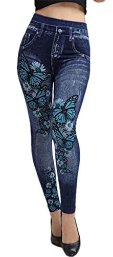 Fioeyr Leggings moulants en jean stretch pour femme - Effet denim déchiré, bleu, S