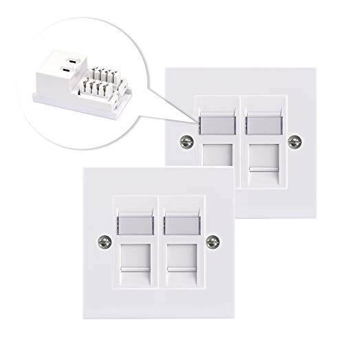 VCE Placa de Pared Ethernet de Doble Puertos RJ45 CAT6 Placa Frontal RJ45 Keystone Jack 2 Unidades-Blanco