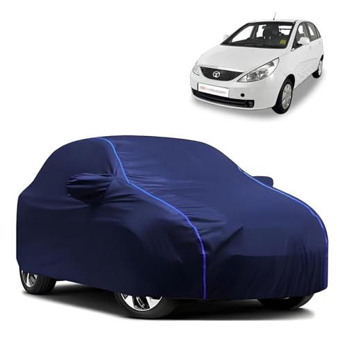 Image of Kerwa Car Body Cover Waterproof Compatible with Tata Indica Vista | Scratch Proof, Anti-Dust, UV Protection | Windproof Buckle Strap | Fitted Bottom Elastic | Side Mirror Pockets-Blue
