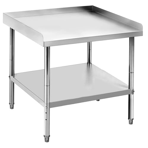 30x30x30 in Stainless Steel Equipment Grill Stand Table 400 LBS Capacity NSF Certified with Adjustable Legs, 2 in Edge Baffle, for Hotel, Home, Commer