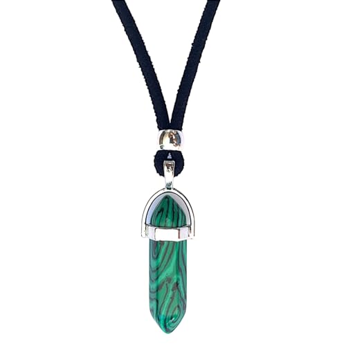 ASTER ALHELÍ Pendentif Homme et Femme avec Pierre Naturelle – Collier Sautoir Artisanal Fait Main, Bijou en Pierre Naturelle au Style Bohème, Idée Cadeau (Malachite)
