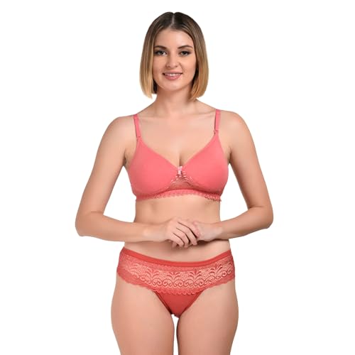 Image of UNITRUST Women's Padded Bra & Panty Set - Soft Stretchable Fabric with Lace Design | Stylish & Comfortable Lingerie