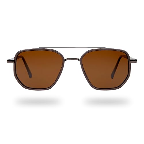 Glass Theory Polarized Sunglasses for Women & Men UV400 Protection Lightweight Metal Frame Trendy Aviator Shades Designer Inspired Sun Glasses for Women Premium Polarized Lenses Havana