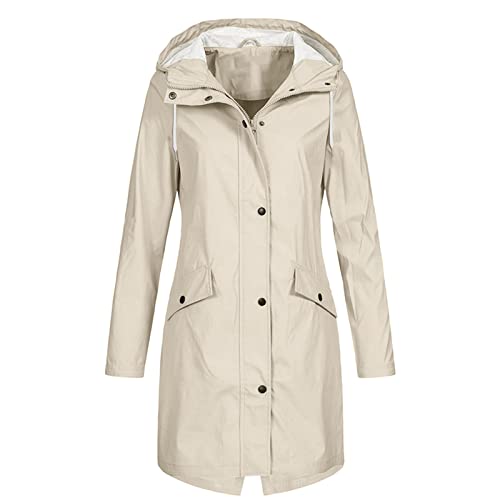 Regenjacke Damen Wasserdicht Winddichter Atmungsaktiv Regenmantel Regenparka mit Kapuze Leichte Dünne Windbreaker Übergangsjacke Große Größen Fahrrad Windjacke Trenchcoat...