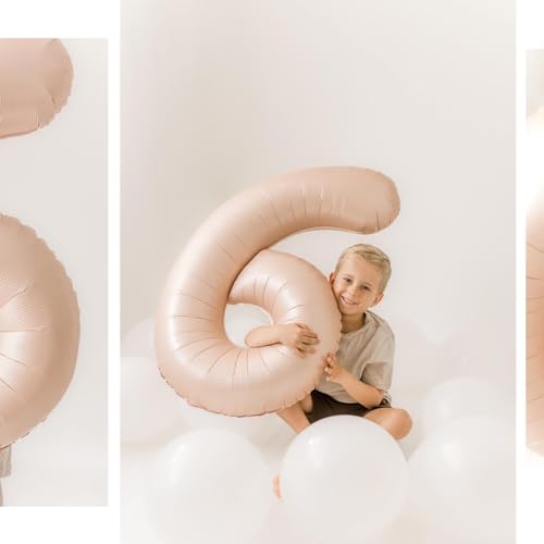 Image of Light Brown 6 Balloon, Tan Number Balloons 40 Inch, 6th Balloons for Beige Birthday Decorations, Sandy Brown and Black Party Supplies 6 Birthday Balloon, Khaki Number 6 Balloon