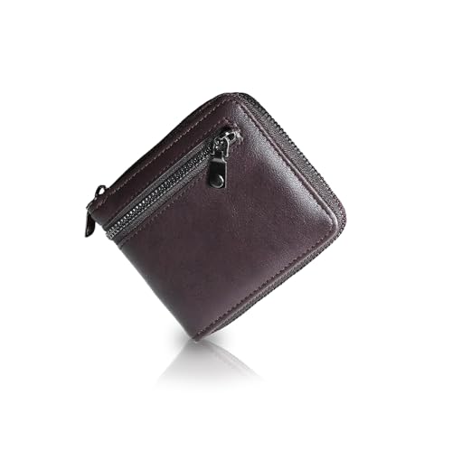 Men's Zipper Leather Wallet with Extra Capacity Flip Secure Coin Pocket Compartments with Multiple Card Slots （coffee）