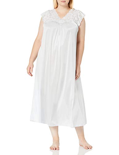 Shadowline Women's Size Silhouette 53 Inch Short Cap Sleeve Long Gown, Silver, 2X Plus