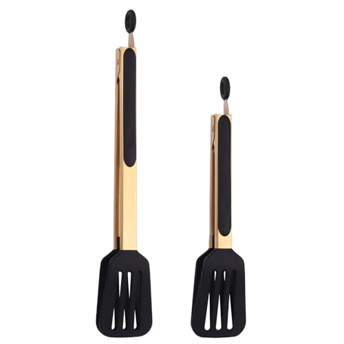 Mafier 2-Piece Kitchen Spatula Tongs Food Serving Tongs 9" and 12" Cooking with BPA Free Silicone Tips(Gold)