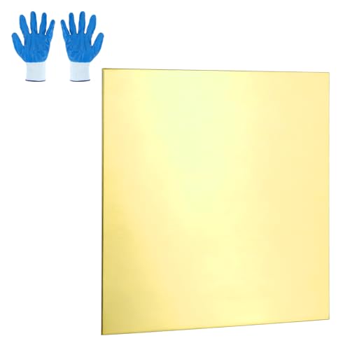 MECCANIXITY Brass Sheet, 4" X 4" 24 Gauge(0.5mm) Thickness H62 Brass Metal Plates Thin Metal Sheets with Gloves for Craft DIY Model Jewelry Electrical Repair Industrial, Pack of 1, Gold