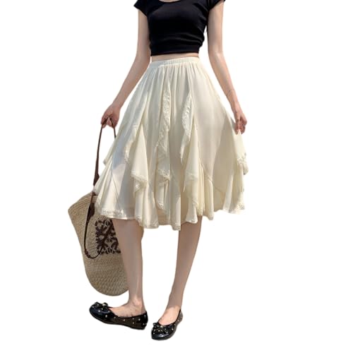 Jupe mi-longue femme été bohème chic taille haute ligne A