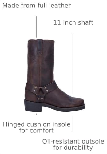 Image of Dingo Mens Dean Harness Square Toe Pull On Motorcycle Casual Boots Mid Calf